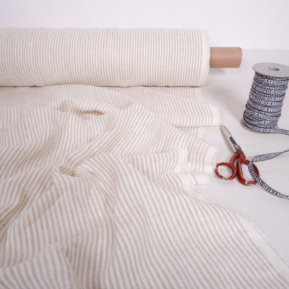 White natur striped linen fabric - 557M