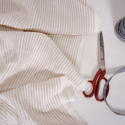 White natur striped linen fabric - 557M
