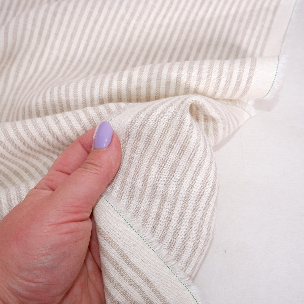 White natur striped linen fabric - 557M