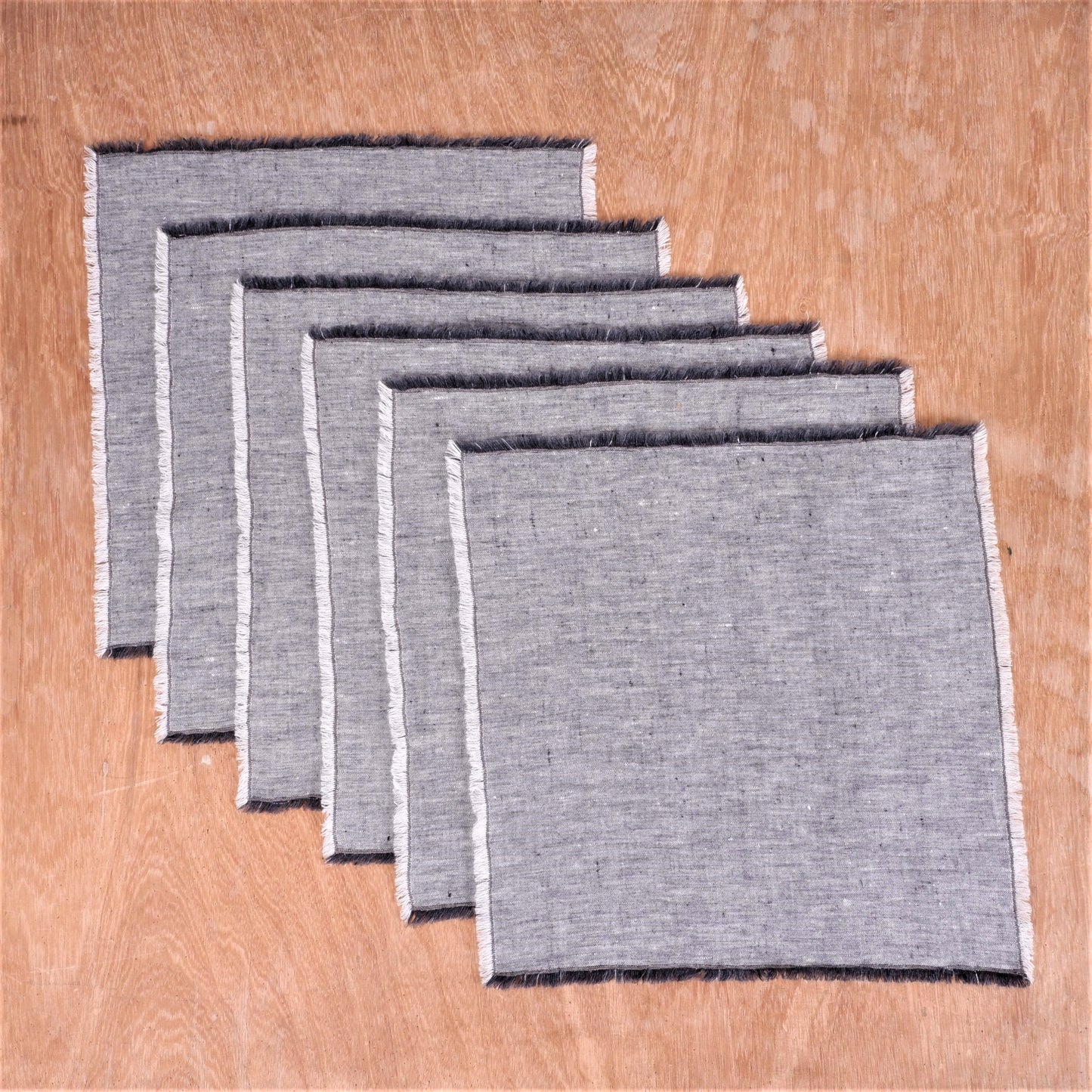 Grey linen napkin - fringed edges