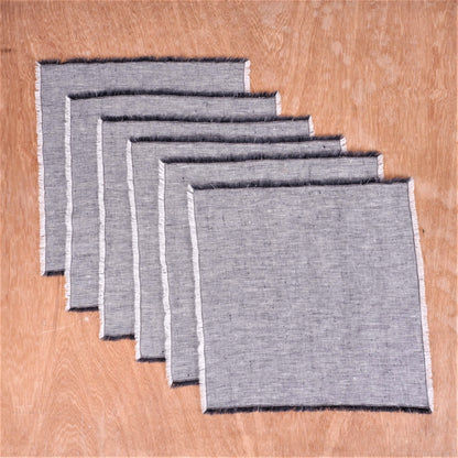 Grey linen napkin - fringed edges