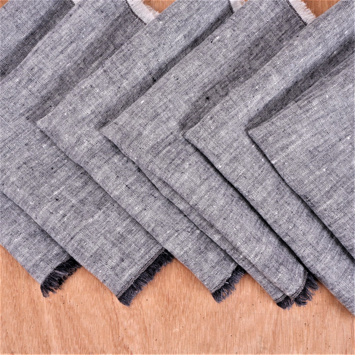 Grey linen napkin - fringed edges