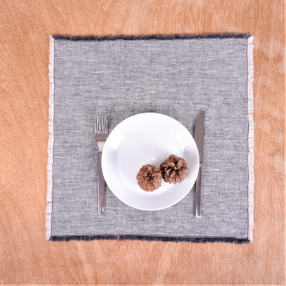 Grey linen napkin - fringed edges