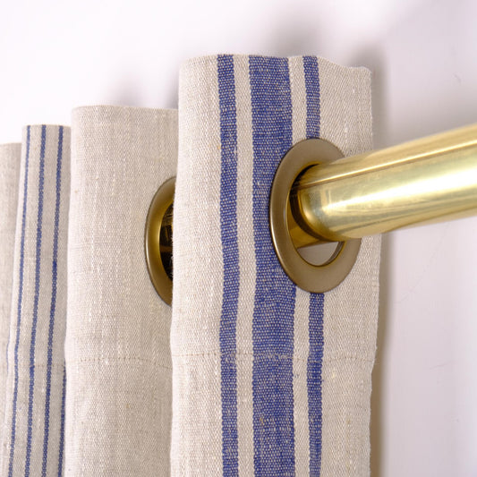 BLACKOUT  - Natural linen curtains Village blue stripes