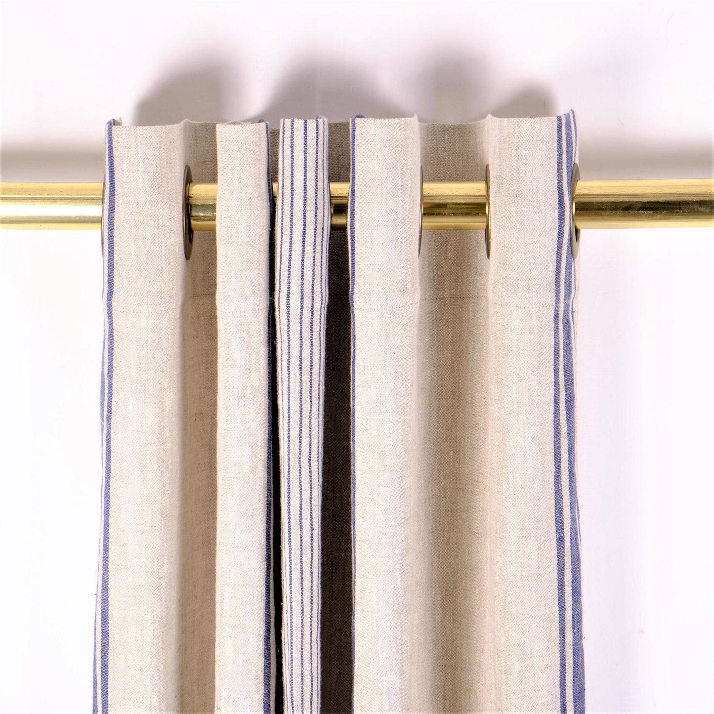 BLACKOUT  - Natural linen curtains Village blue stripes