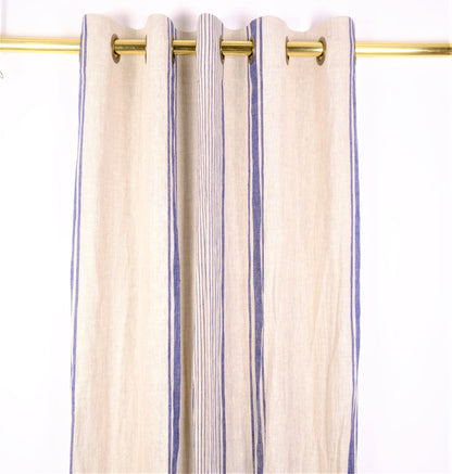 BLACKOUT  - Natural linen curtains Village blue stripes