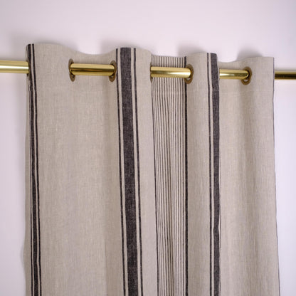 BLACKOUT  - Natural linen curtains Village black stripes
