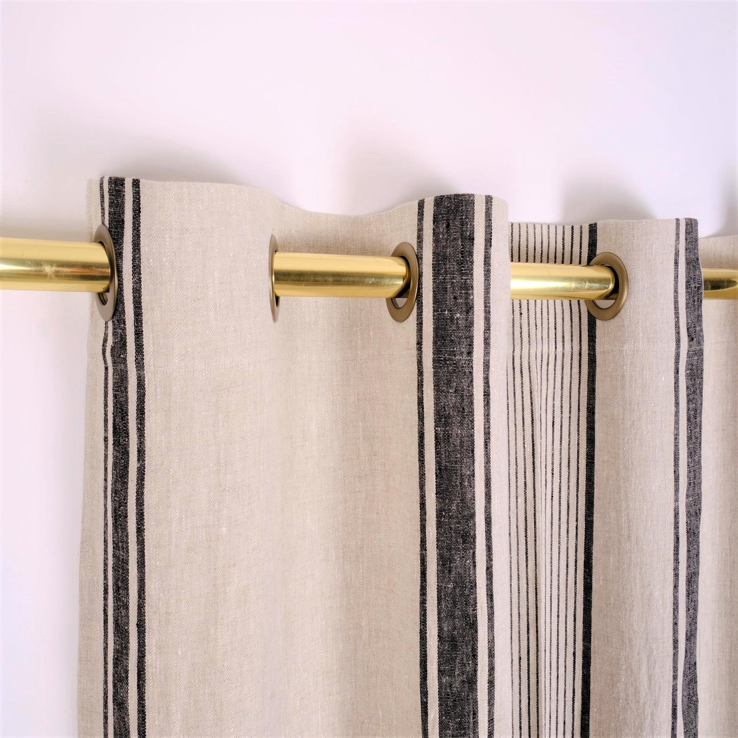 BLACKOUT  - Natural linen curtains Village black stripes