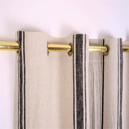 BLACKOUT  - Natural linen curtains Village black stripes