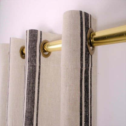 BLACKOUT  - Natural linen curtains Village black stripes