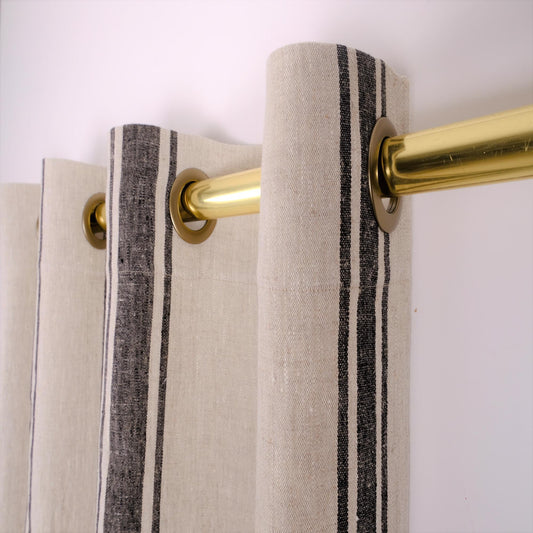 BLACKOUT  - Natural linen curtains Village black stripes