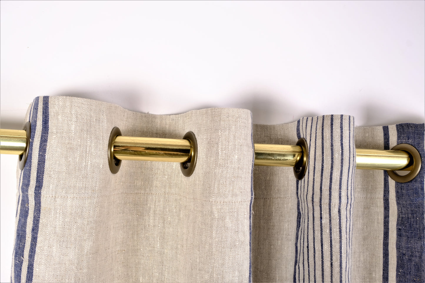 Natural linen curtains Village  - navy blue stripes - blackout