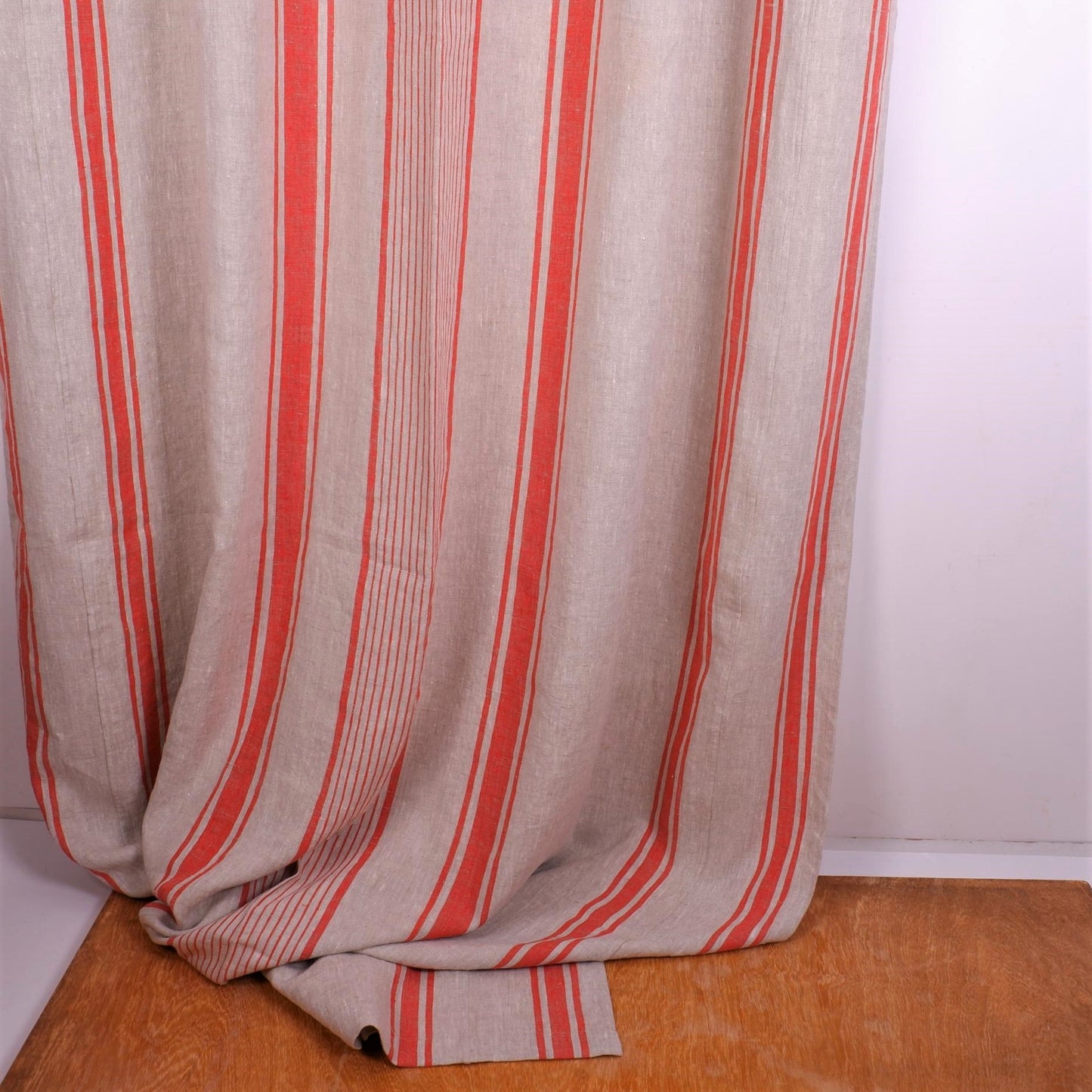 Natural linen curtains Village red stripes - blackout