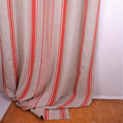 Natural linen curtains Village red stripes - blackout