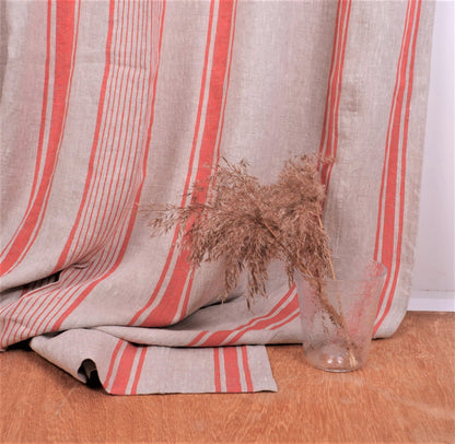 Natural linen curtains Village red stripes - blackout