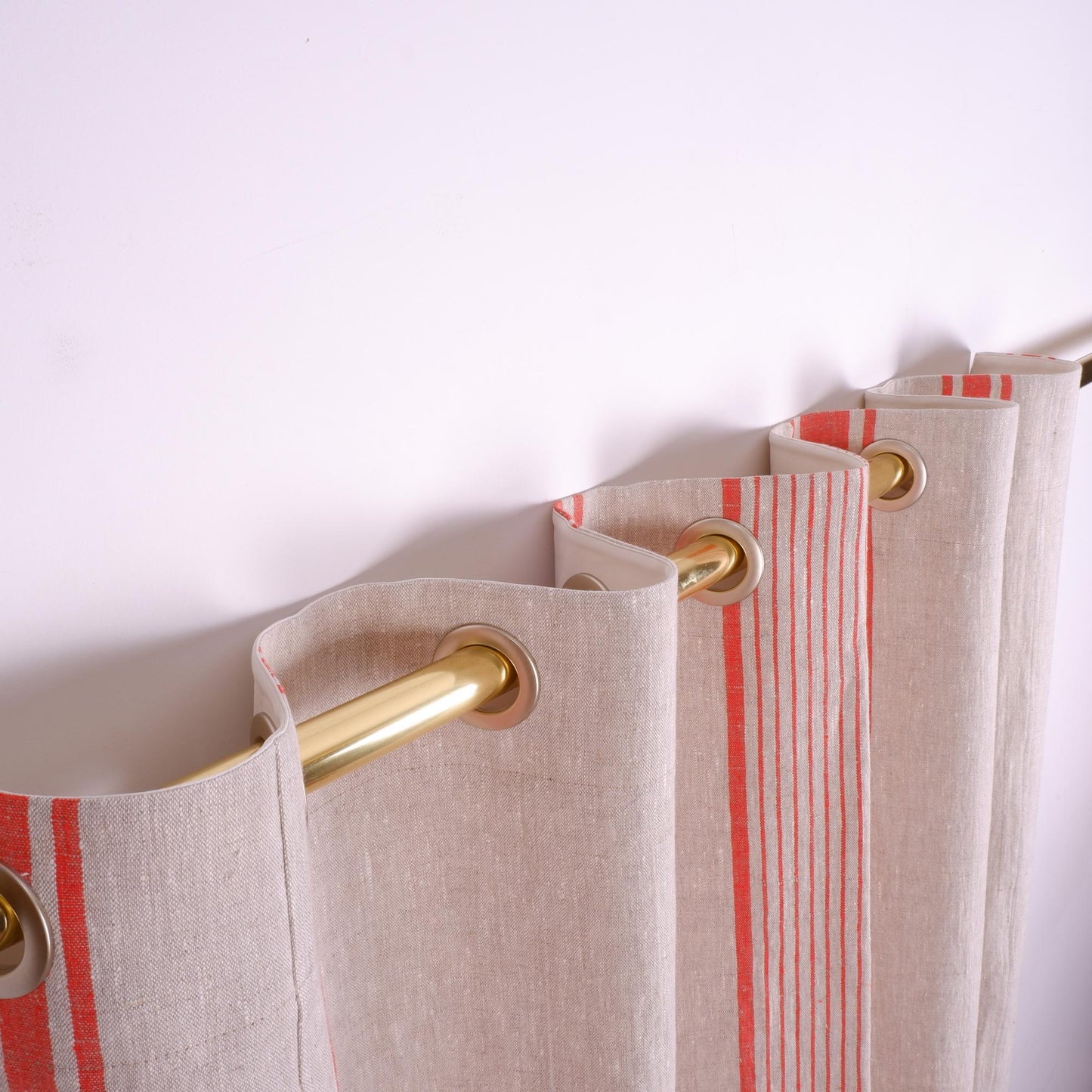 Natural linen curtains Village red stripes - blackout
