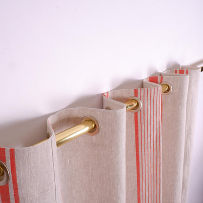 Natural linen curtains Village red stripes - blackout