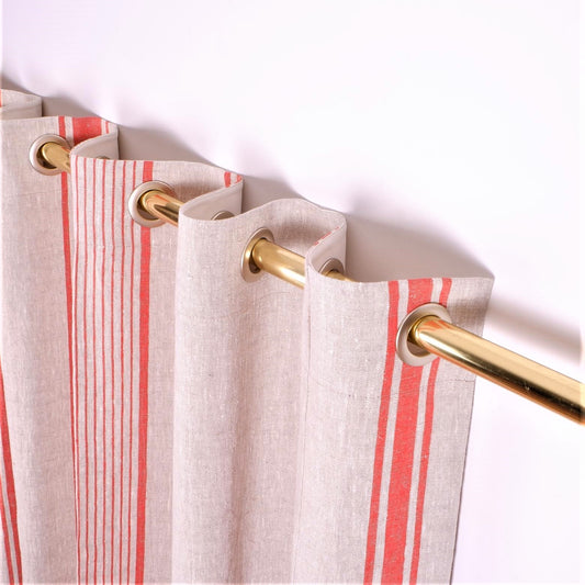 Natural linen curtains Village red stripes - blackout