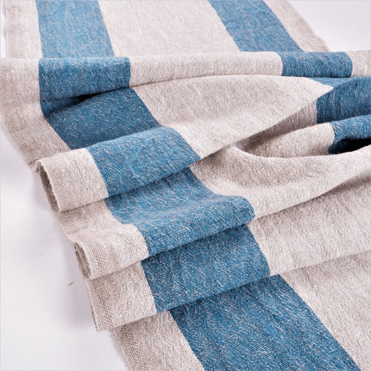 Ocean blue natur  - sack weave - linen fabric - Tuscany - 041A