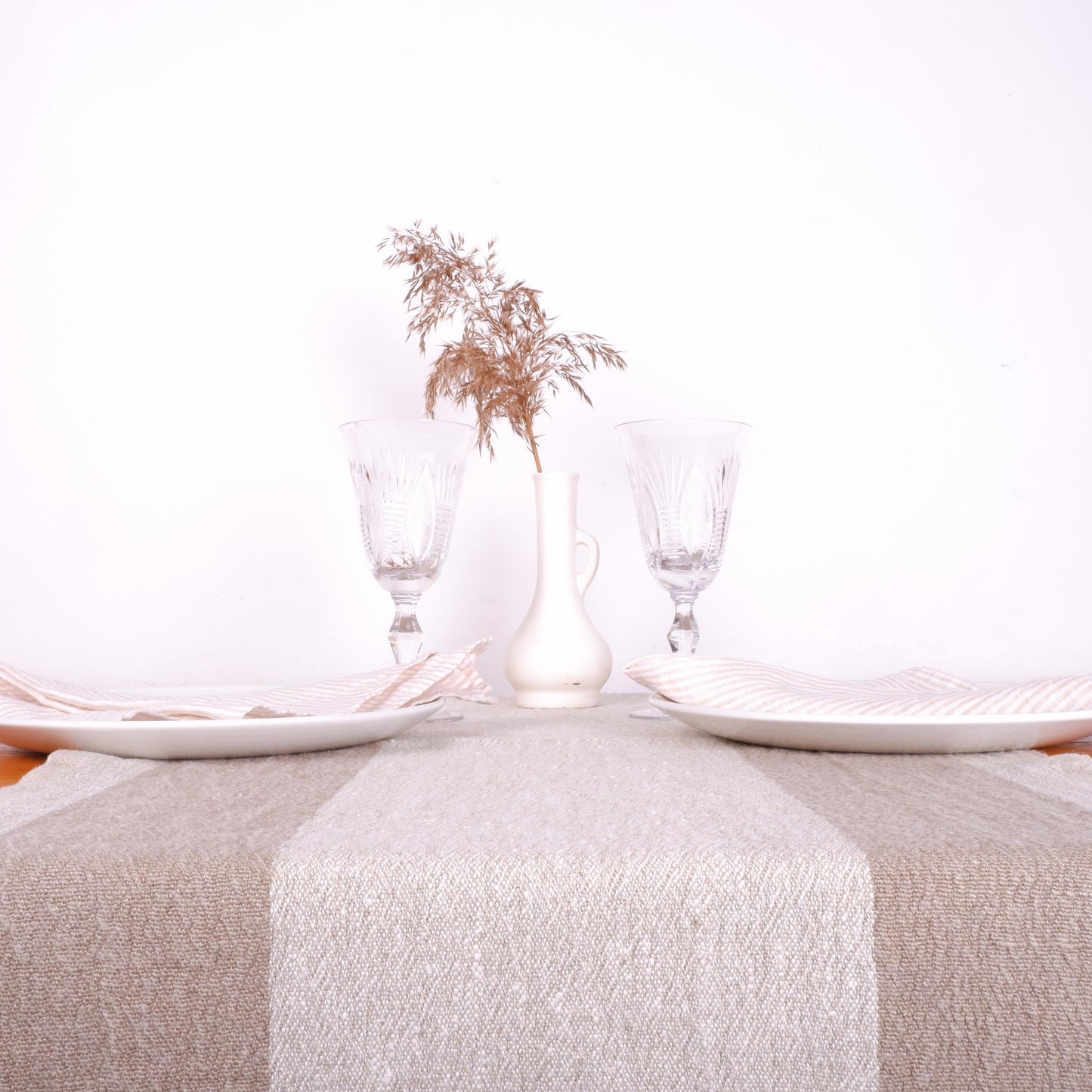 Brown  striped - table runner - Tuscany -  washed