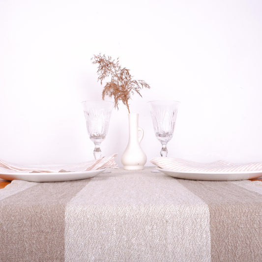 Brown  striped - table runner - Tuscany -  washed
