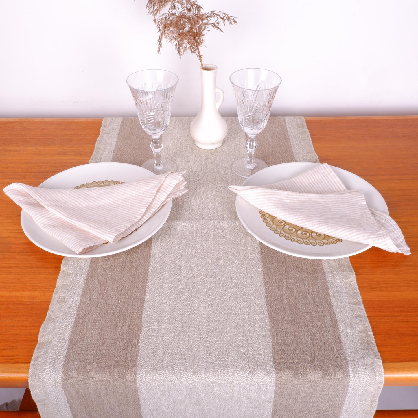 Brown  striped - table runner - Tuscany -  washed