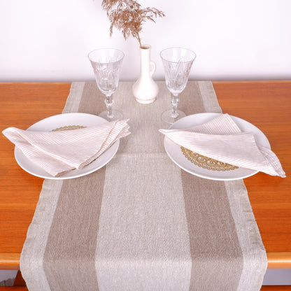 Brown  striped - table runner - Tuscany -  washed