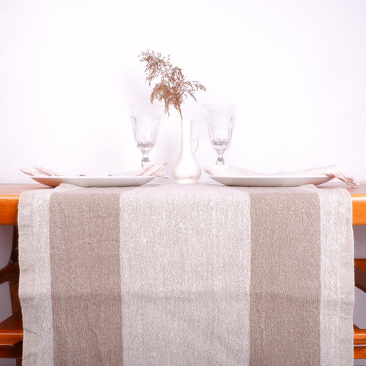 Brown  striped - table runner - Tuscany -  washed