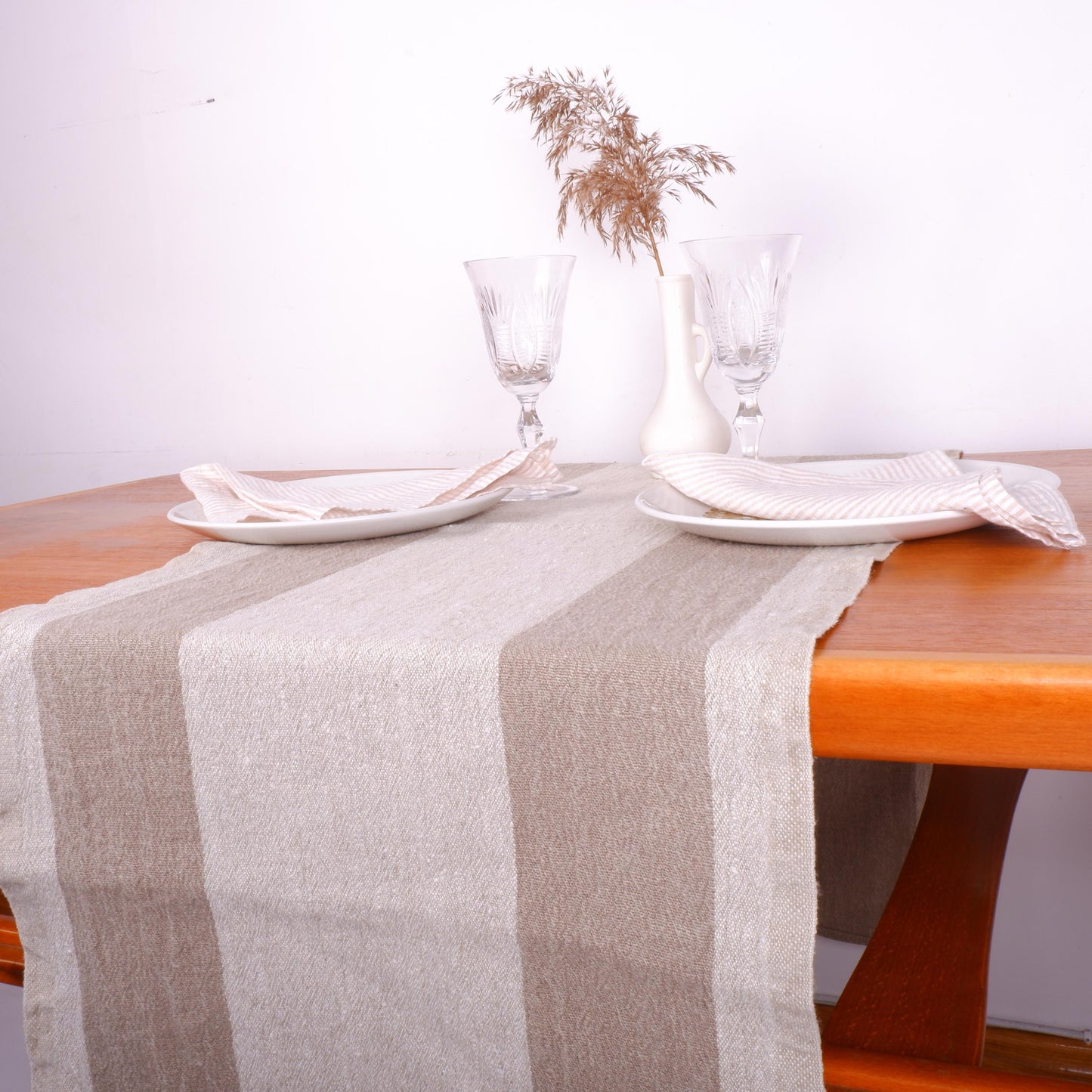 Brown  striped - table runner - Tuscany -  washed
