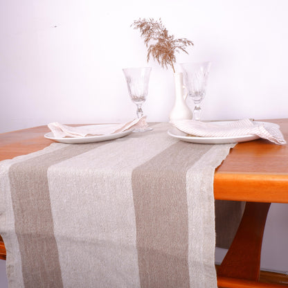 Brown  striped - table runner - Tuscany -  washed