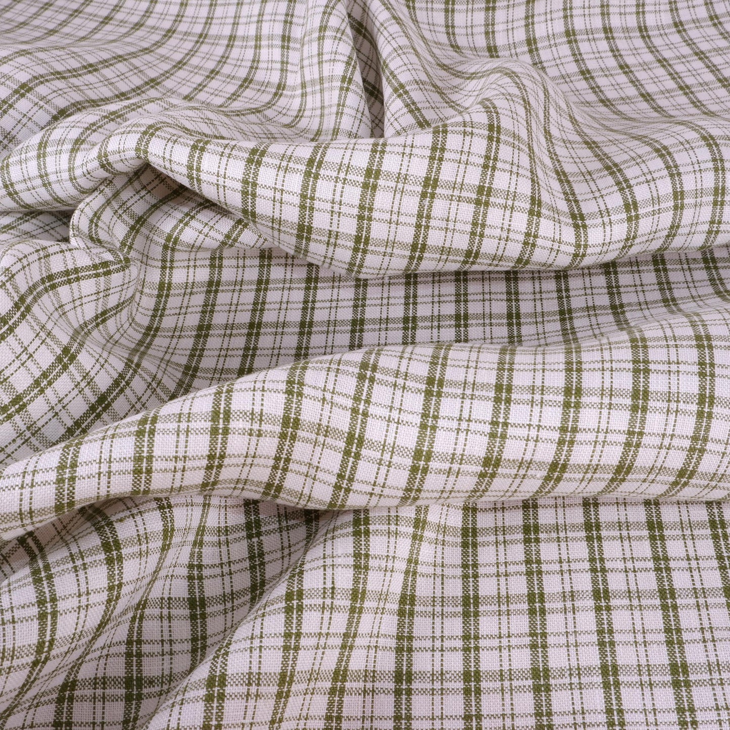 White green checkered linen fabric - 9963P