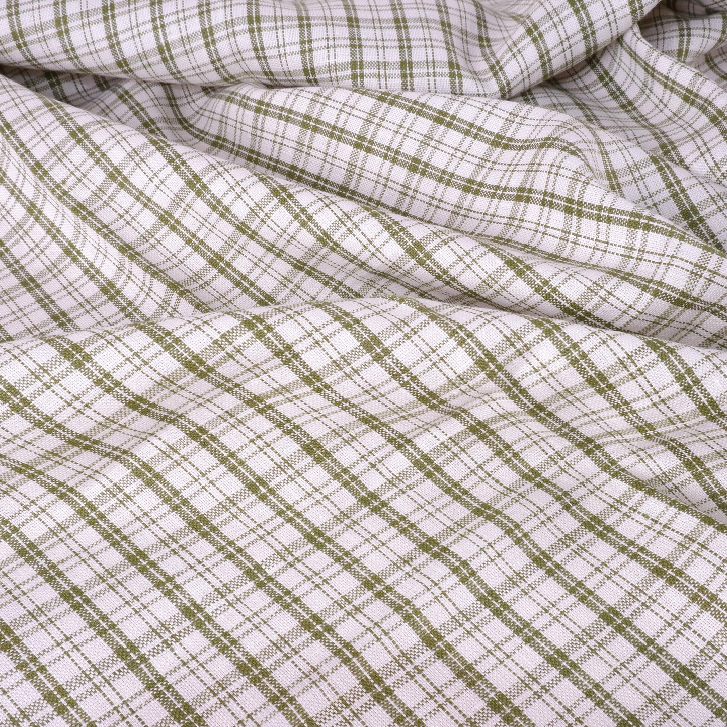 White green checkered linen fabric - 9963P