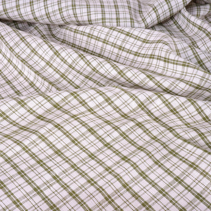 White green checkered linen fabric - 9963P