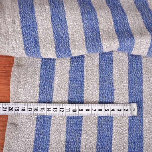 Natur - blue stripes - sack weave - linen fabric - French stripes - 043A
