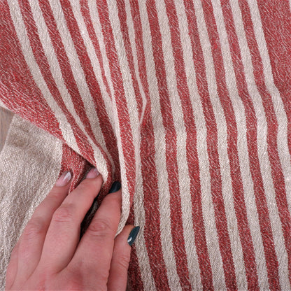 Natur - red wine stripes - sack weave - linen fabric - Provence - 044A