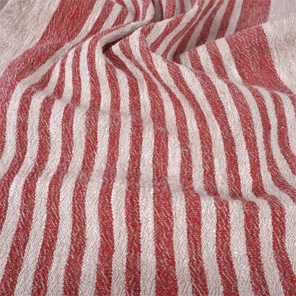 Natur - red wine stripes - sack weave - linen fabric - Provence - 044A