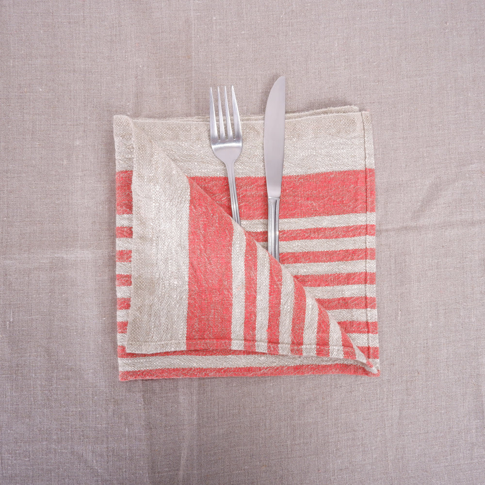 Natur - red wine - striped linen napkin - Provence