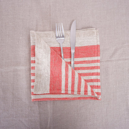Natur - red wine - striped linen napkin - Provence