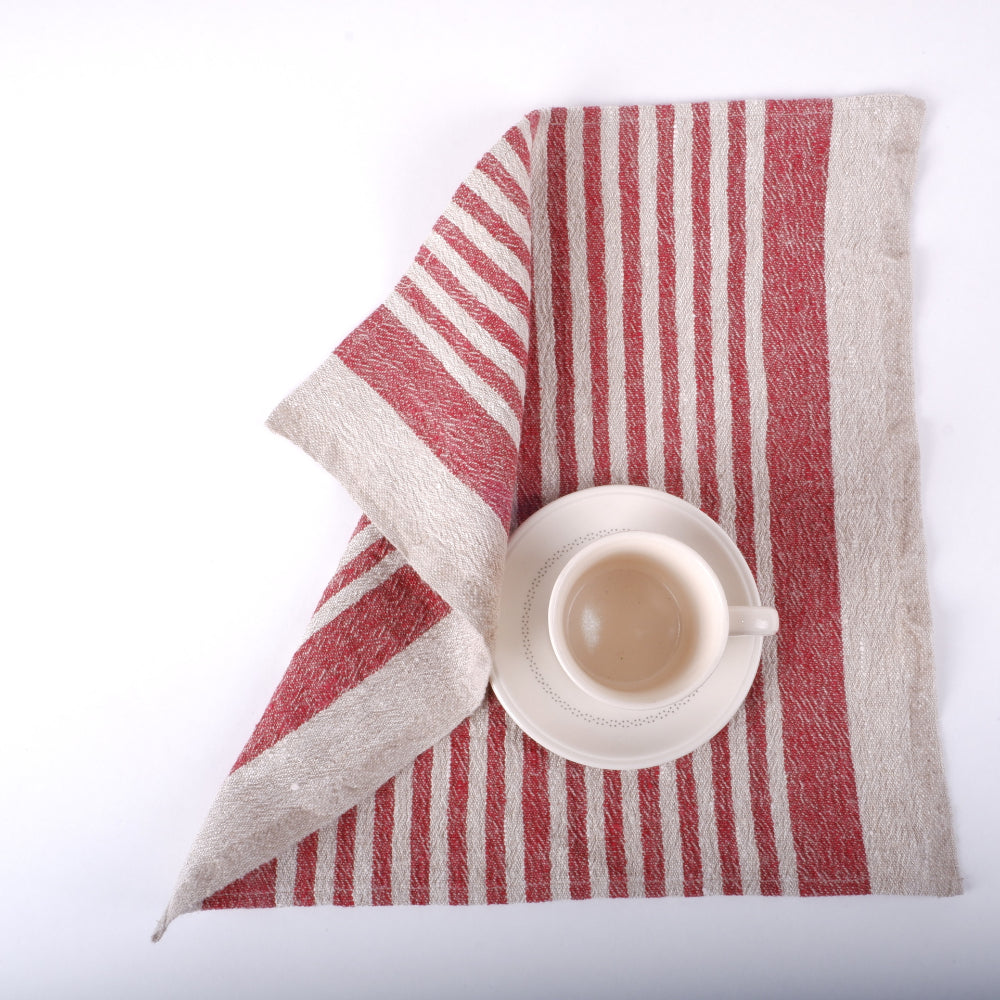 Natur - red wine - striped linen napkin - Provence