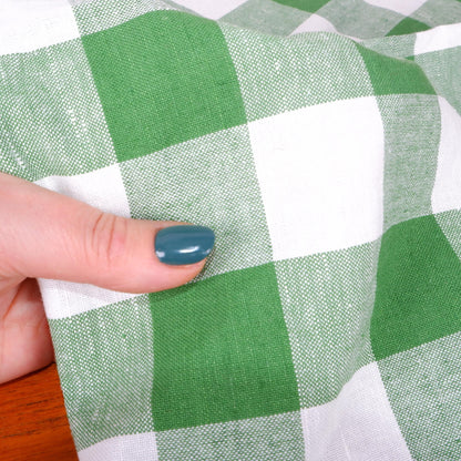 Classic - white green check - linen fabric - 127L