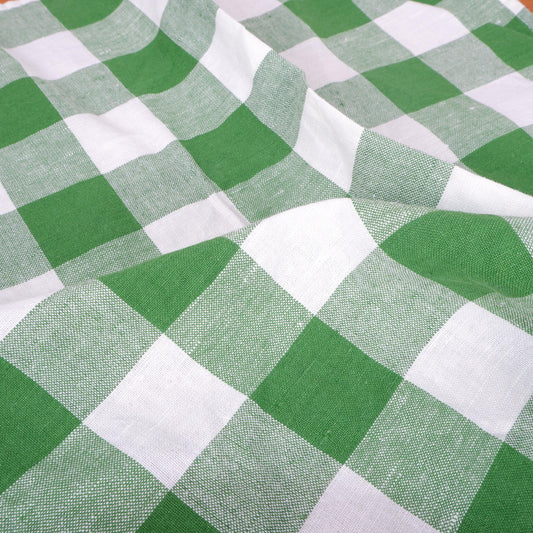 Classic - white green check - linen fabric - 127L