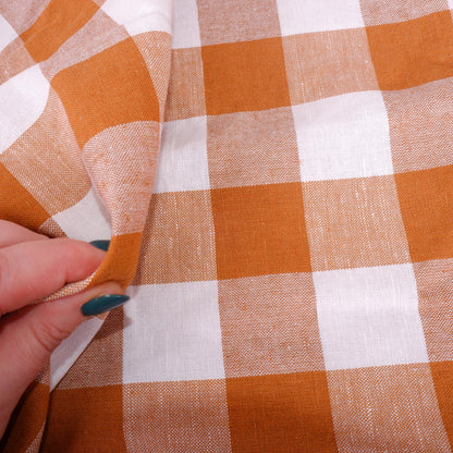 Classic - white brown check - linen fabric - 128L