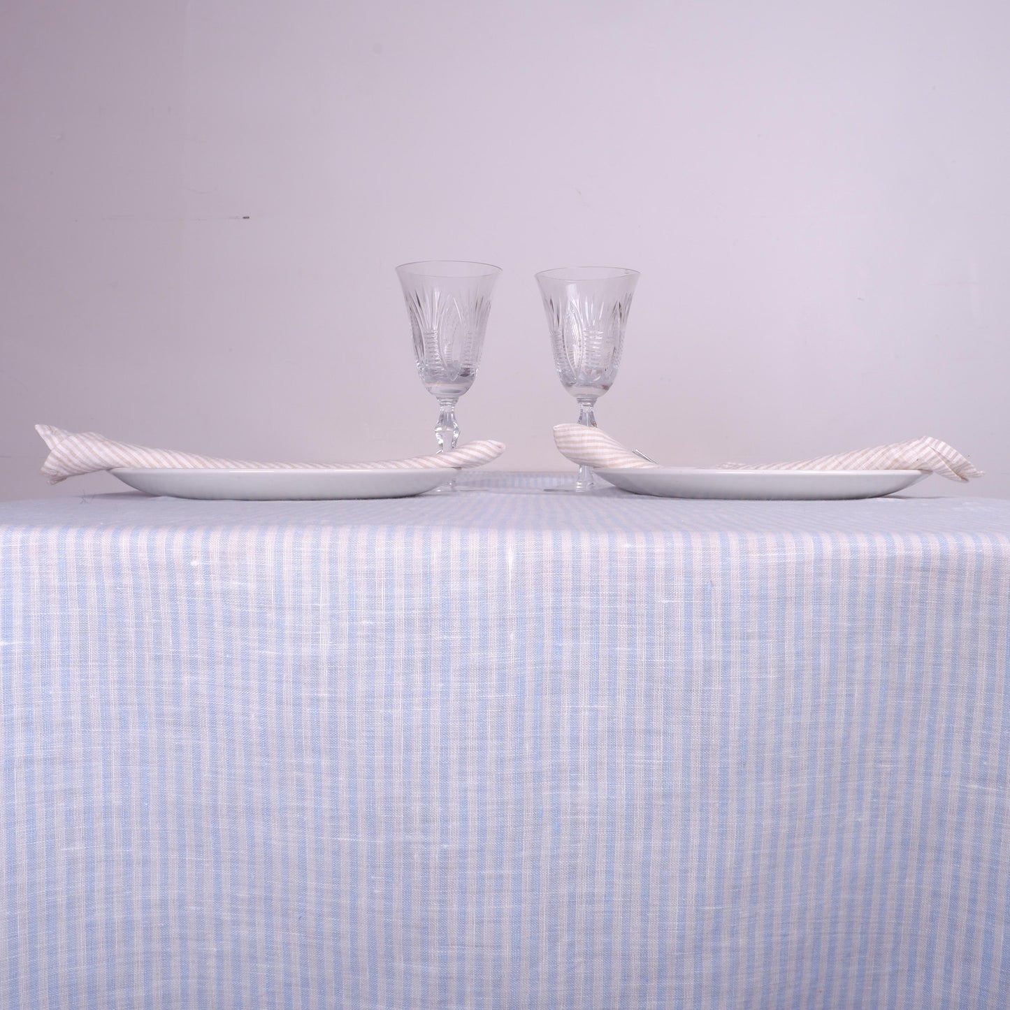 Sea blue - striped - linen tablecloth