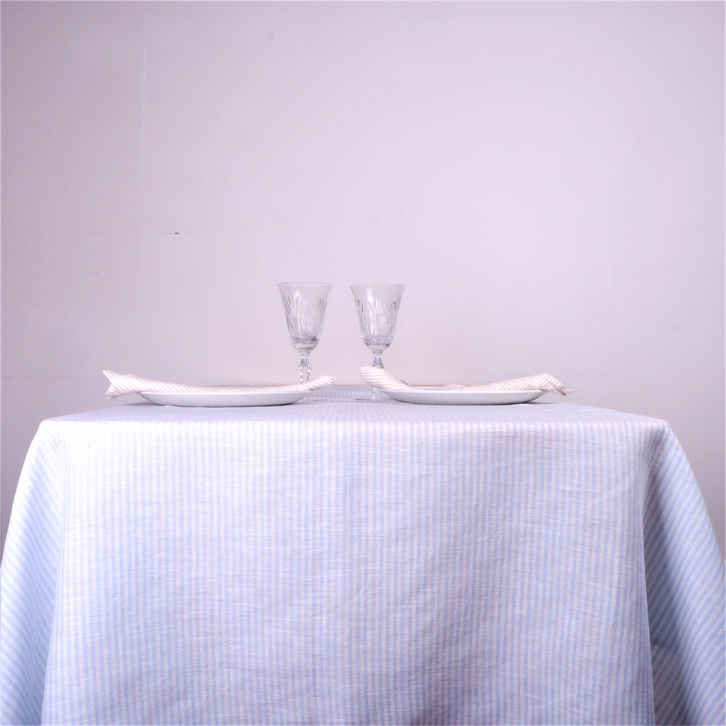 Sea blue - striped - linen tablecloth