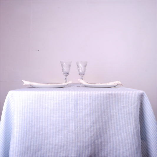 Sea blue - striped - linen tablecloth