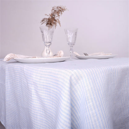 Sea blue - striped - linen tablecloth