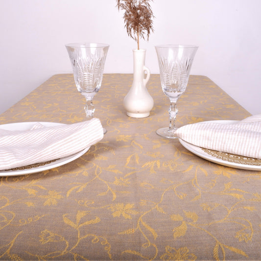 Grey - yellow - floral - linen tablecloth