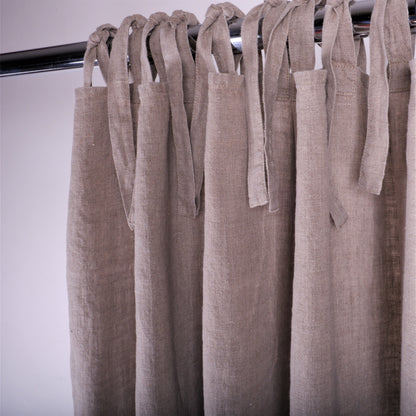 Colour-block linen curtains - with ties