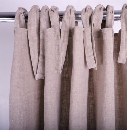 Colour-block linen curtains - with ties