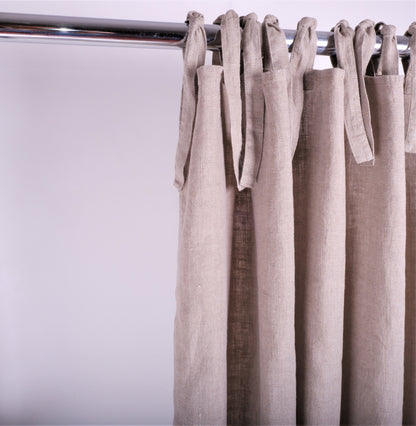 Colour-block linen curtains - with ties
